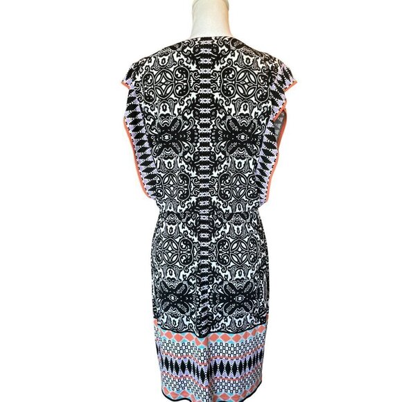 London Style Collection Women's Dress Size 4 Black White Pattern Coral Trim NEW - Picture 3 of 15